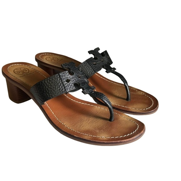 Tory Burch Black Moore Elba Tumbled Leather Thong in Black size 9 - Picture 1 of 15